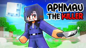 Minecraft角色Aphmau the Killer在草地上拿著刀。