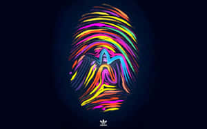 深色背景上帶有Adidas標誌的充滿活力的霓虹指紋藝術