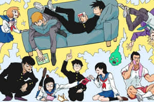 穿著校服的動漫青少年與漂浮的幽靈一起玩牌和放鬆。