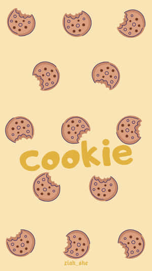 有咬痕的朱古力曲奇排列在黃色背景上的「cookie」字樣周圍。