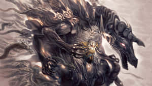 一個戰士騎著一隻巨大的黑暗龍，周圍環繞著旋轉的煙霧和較小的龍。 — 怪獸動圖 壁紙