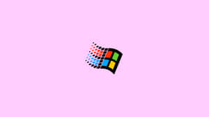 Windows 標誌，帶有像素化動態效果，背景為粉紅色
