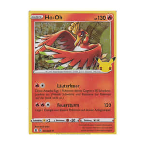德國寶可夢卡 featuring Ho-Oh，一隻展開翅膀的紅色鳳凰般生物。