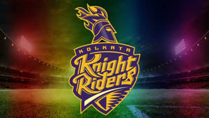 Kolkata Knight Riders 板球隊標誌在夜間充滿活力的體育場中亮起。