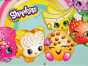 Shopkins角色在彩虹背景下微笑 — 反斗奇兵 叉奇 壁紙
