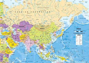 亞洲政治地圖，標有國家和海洋名稱。