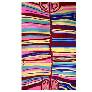 帶有彩色波浪條紋和幾何形狀的抽象地毯。