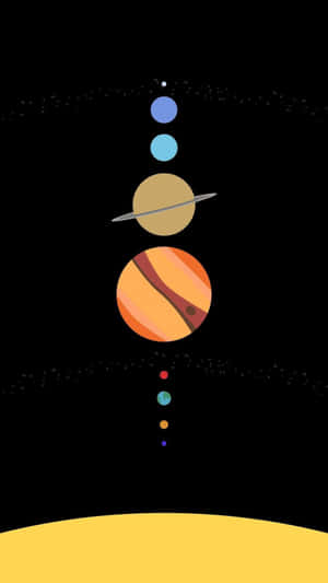 風格化行星在太空中垂直排列，帶有黃色地平線。