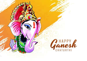 象頭神色彩繽紛的插圖，附有文字 Happy Ganesh Chaturthi — 慶祝 壁紙