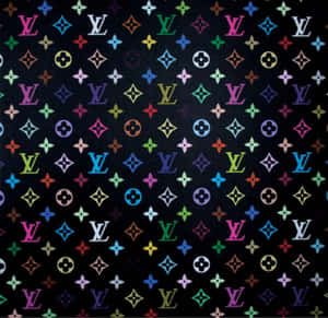 黑色背景上佈滿色彩繽紛的重複LV字母組合標誌。 — 路易威登 壁紙