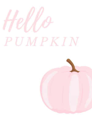 粉紅色南瓜，棕色莖，下方有 'Hello PUMPKIN' 文字。