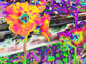 超現實花園，霓虹色花朵和發光輪廓。 — 霓虹 壁紙
