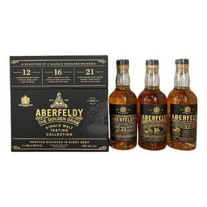 Aberfeldy威士忌品鑑收藏盒，內含三瓶12年、16年和21年單一麥芽蘇格蘭威士忌。