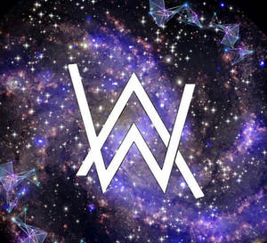 太空中的白色「W」標誌，帶有星星和發光的幾何形狀。