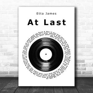 Etta James At Last 黑膠唱片海報 歌詞 白色磚牆 — 黑白 壁紙
