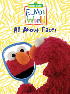 Elmo 喺黃色背景嘅鏡中睇住自己嘅倒影。