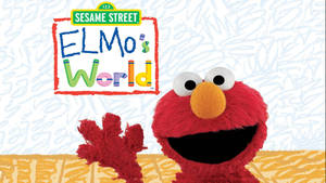 Elmo 喺 Elmo's World 標誌前面帶住開心嘅表情揮手。