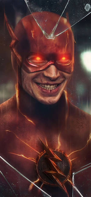 The Flash 超級英雄，眼睛發光，臉上帶有閃電效果。
