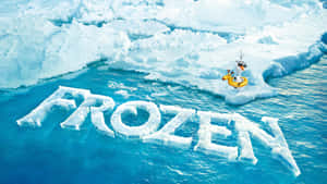 雪人 Olaf 喺 FROZEN 字附近嘅冰水上騎住黃色水泡。 — 愛莎 壁紙