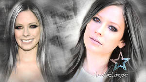 Avril Lavigne 肖像，帶有星星耳環和煙燻眼妝，背景有紋理。