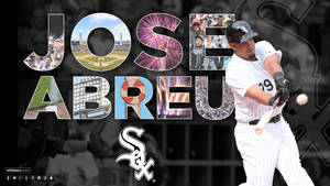 棒球選手 Jose Abreu 在比賽中揮棒，名字字母內有球場和煙火拼貼。 — 棒球 壁紙