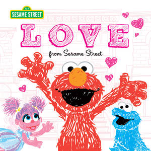 Elmo、Abby 和 Cookie Monster 微笑著拿著心形，配合芝麻街的愛情主題。