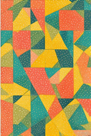 色彩繽紛的幾何圖案，包含橙色、黃色、藍綠色和綠色形狀以及白色圓點