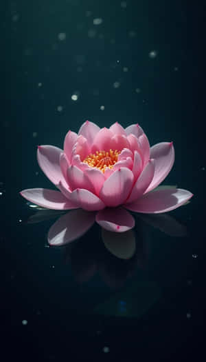 粉紅蓮花漂浮在暗色水面上，帶有光粒子和倒影