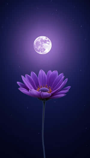 滿月下的紫色花朵，星空夜空