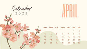 2022年4月月曆，水彩風格的粉紅櫻花。