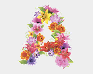 字母A裝飾著各種花朵和葉子。