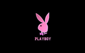 粉紅色Playboy兔子標誌帶蝴蝶結在黑色背景上。