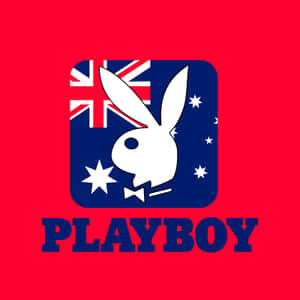 紅色背景上帶有澳洲國旗設計的Playboy標誌。
