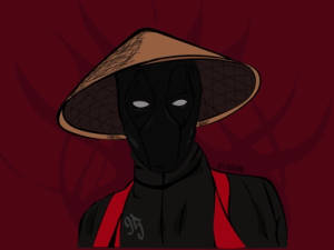 死侍戴著圓錐形帽子，紅色點綴，背景為深紅色。 — 卡通 壁紙