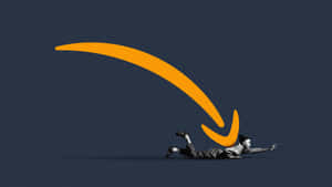 人喺藍色背景上爬喺橙色Amazon箭咀下面。