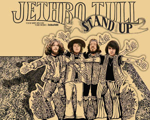 Jethro Tull 樂隊成員身穿1970年代迷幻服裝的專輯封面藝術。 — 插畫 壁紙