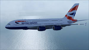 英國航空A380飛機在白天飛越海洋