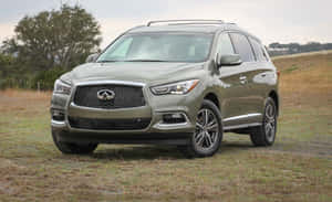 橄欖綠色 Infiniti QX60 SUV 停泊喺草地上面，背景有樹木。 — Steam Deck OLED 壁紙