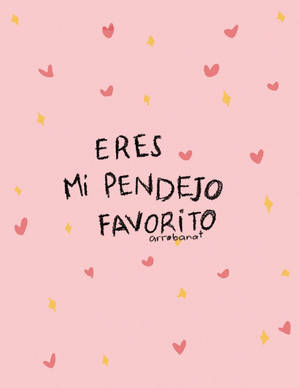 粉紅色背景，有心形和星星，以及西班牙文文字 'Eres mi pendejo favorito'。