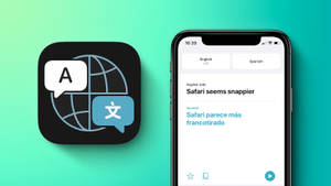 翻譯應用程式圖標和iPhone顯示Safari從英語到西班牙語的翻譯。