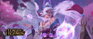 擁有白髮和發光魔法的動漫角色，被櫻花環繞。 — 3440x1440 壁紙