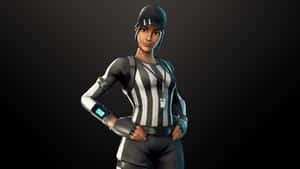 Fortnite 裁判角色，身穿黑白制服，配備科技配件。