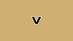 一個黑色字母 V 帶白色輪廓，在黃褐色背景上。