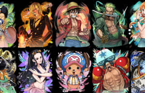 色彩繽紛動態姿勢的《One Piece》動漫角色。