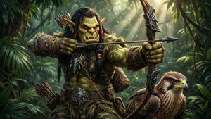 巨魔獵人與迅猛龍在荊棘谷叢林中