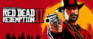牛仔在Red Dead Redemption II遊戲藝術中瞄準左輪手槍，背景有騎手。