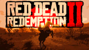 牛仔在沙漠日落中騎著後腿站立的馬，背景是Red Dead Redemption II標題。