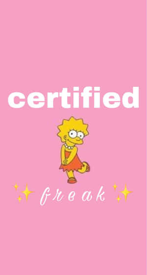 麗莎·辛普森卡通角色，粉紅色背景上帶有 certified freak 文字和閃光。