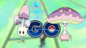 Pokémon GO標誌旁邊嘅兩隻蘑菇寶可夢角色。 — 可愛寵物小精靈 壁紙