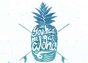 藍色菠蘿，帶有「You had me at Aloha」文字和交叉箭頭。 — 插畫 壁紙